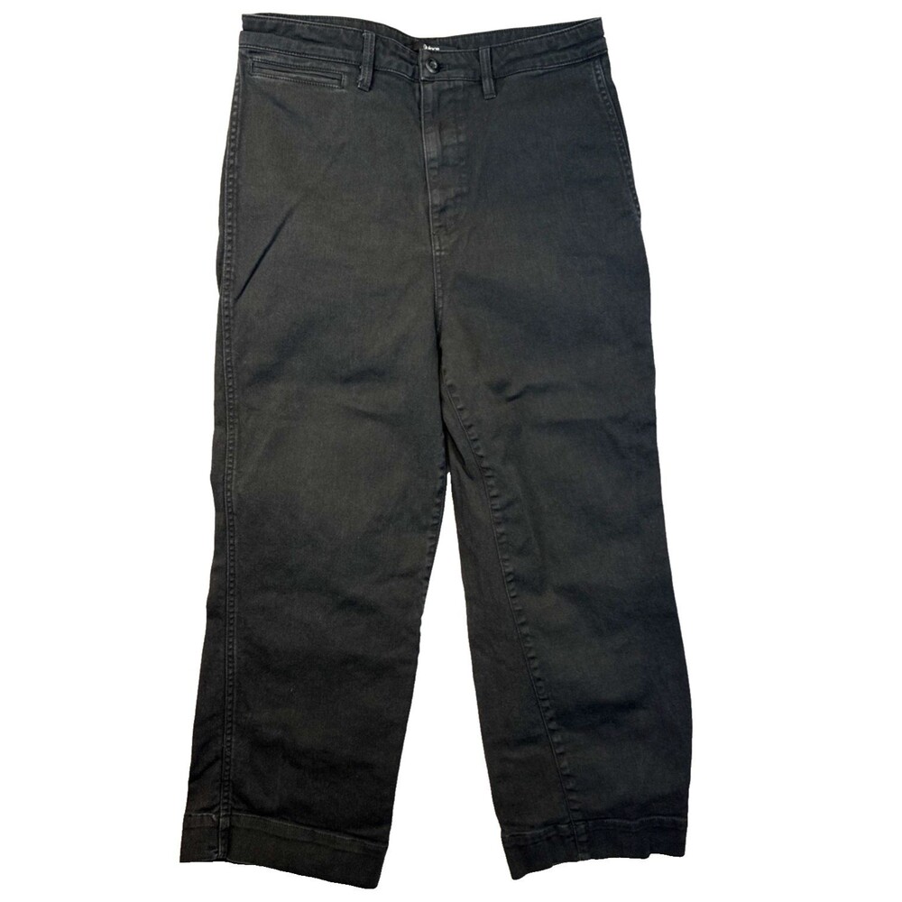 Quince Black Wide Leg Organic Cotton Stretch Denim Jeans 30 High Rise Cropped